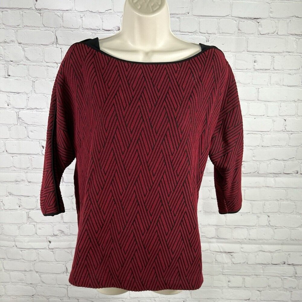 Chico’s Red Black Diamond 3/4 Sleeve Stretchy Top Women’s XS